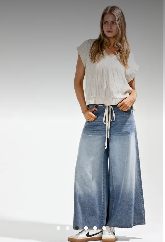 Ombre Drawstring Denim Pants