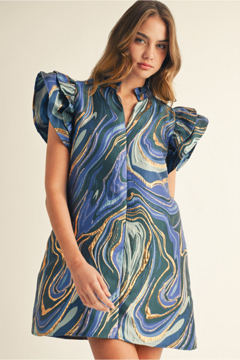 Stort Layered Ruffled Sleeve Abstract Dress