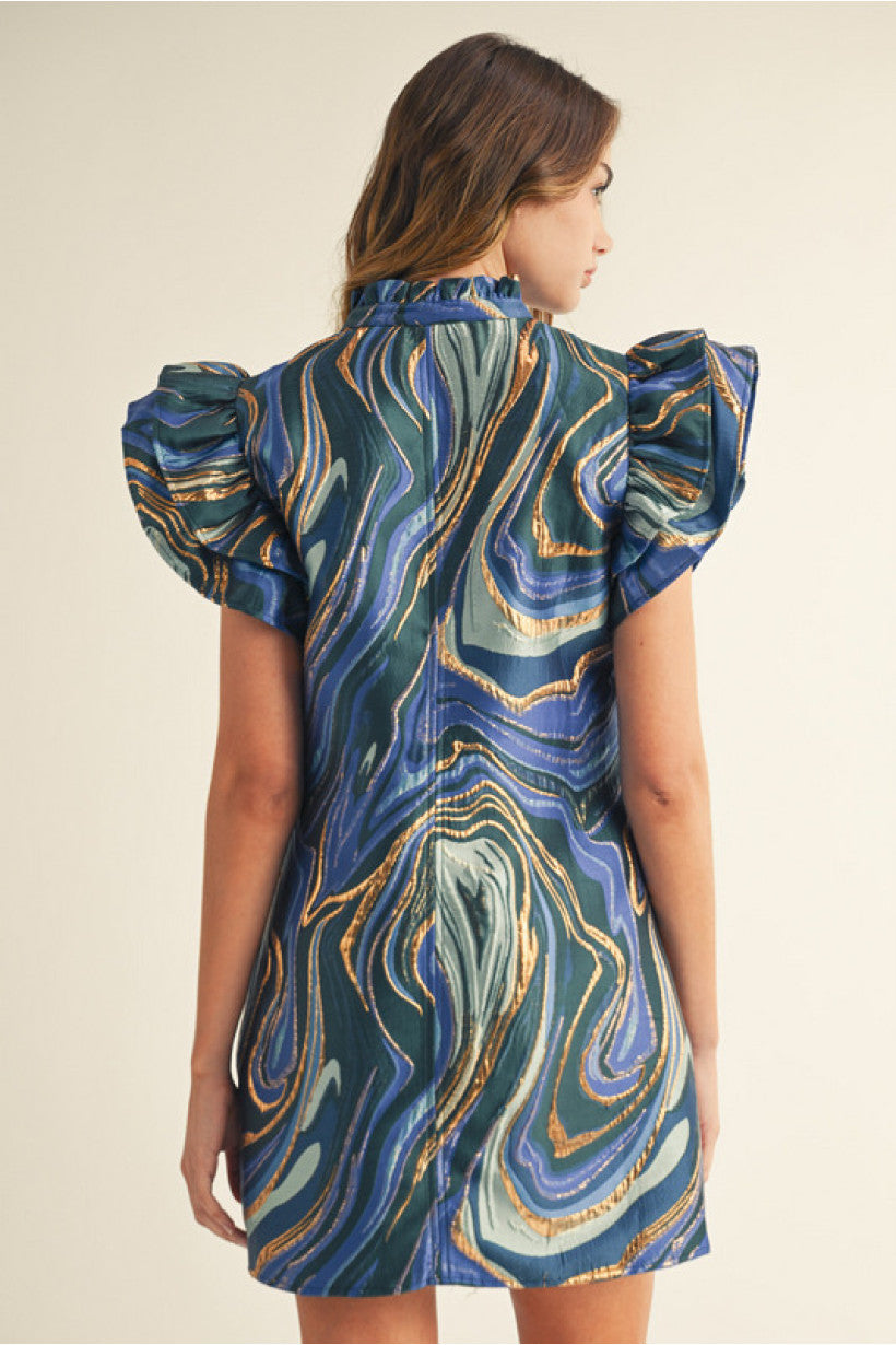 Stort Layered Ruffled Sleeve Abstract Dress