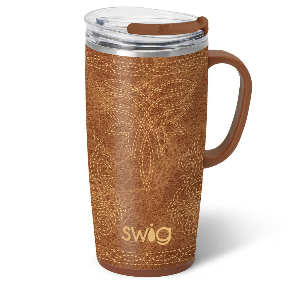 Saddle Stitch Cognac 22 oz Swig Travel Mug