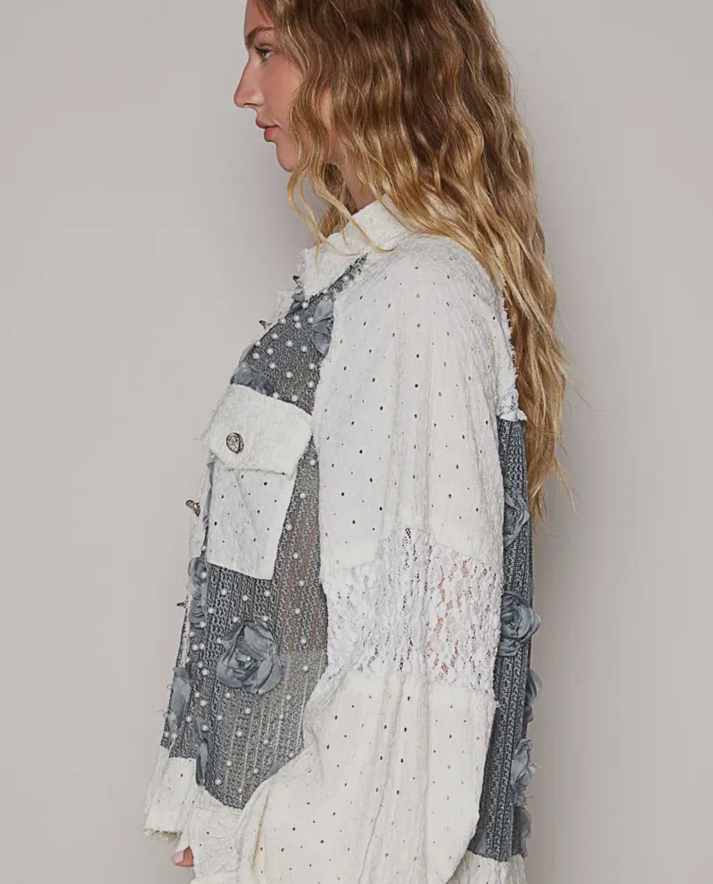 Flower Detail Button Shacket - Talk of the Town