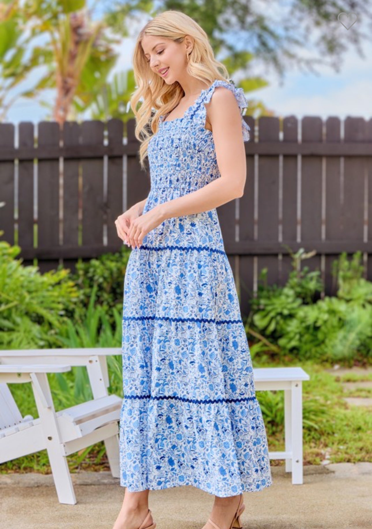 Blue Floral Tiered Dress