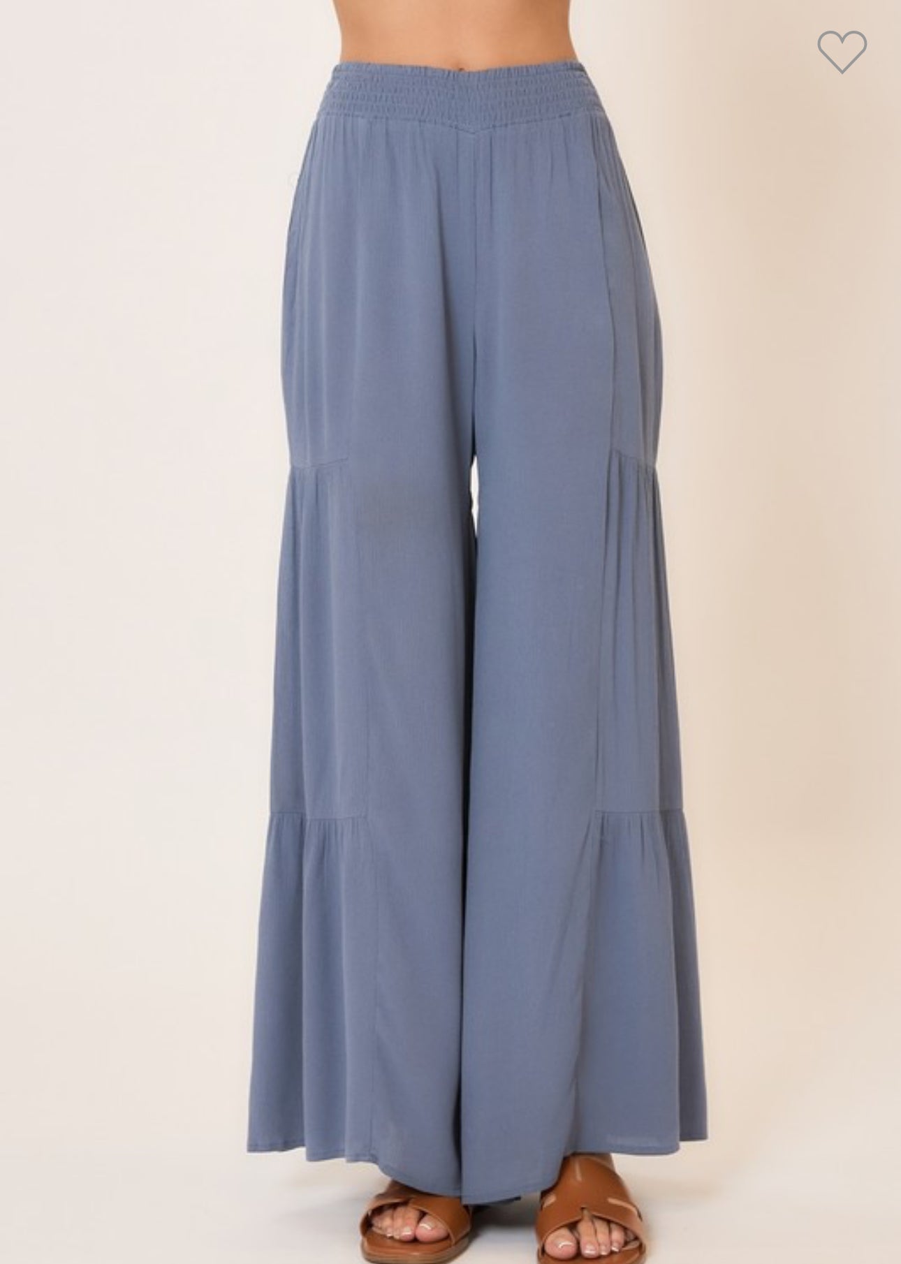 Smocked Waist Tiered Wide Leg Pants with Pockets