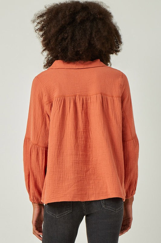 Stitch Detail Open Collar Top