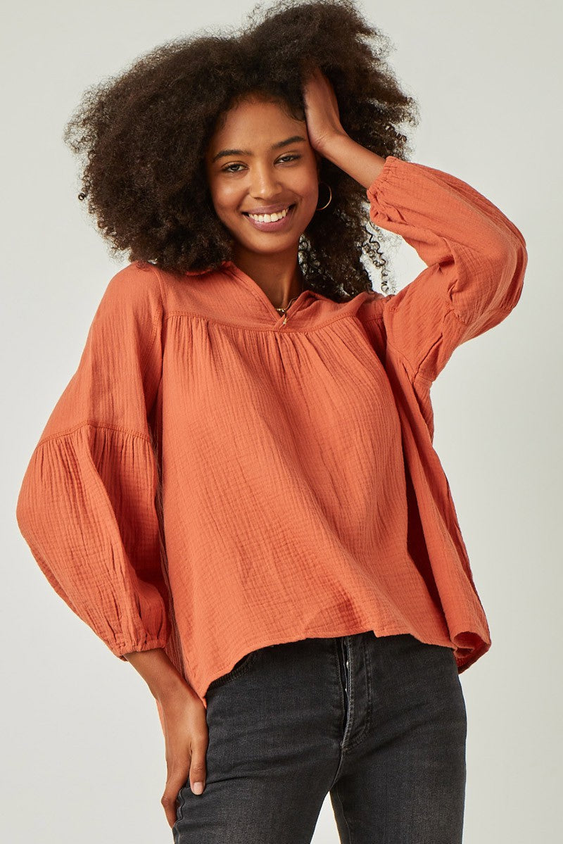 Stitch Detail Open Collar Top