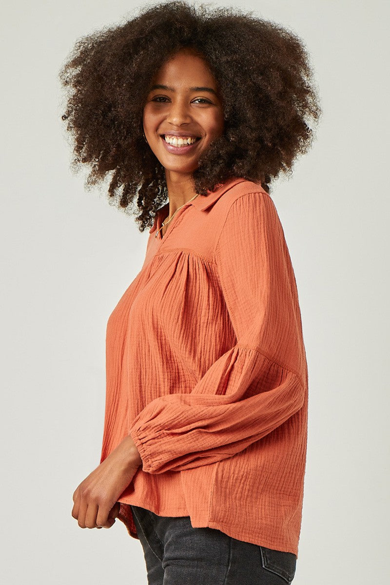 Stitch Detail Open Collar Top