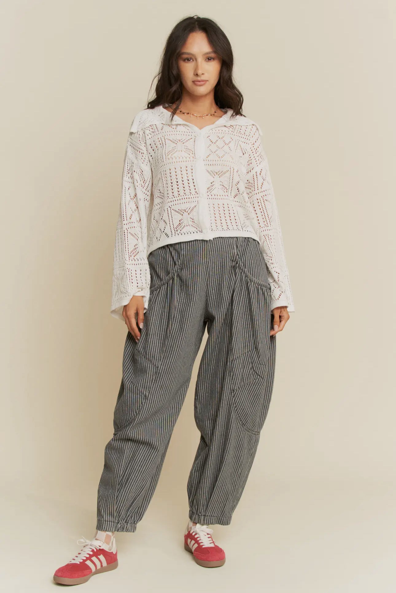 Casual Striped Denim Barrel Jogger Style Jeans