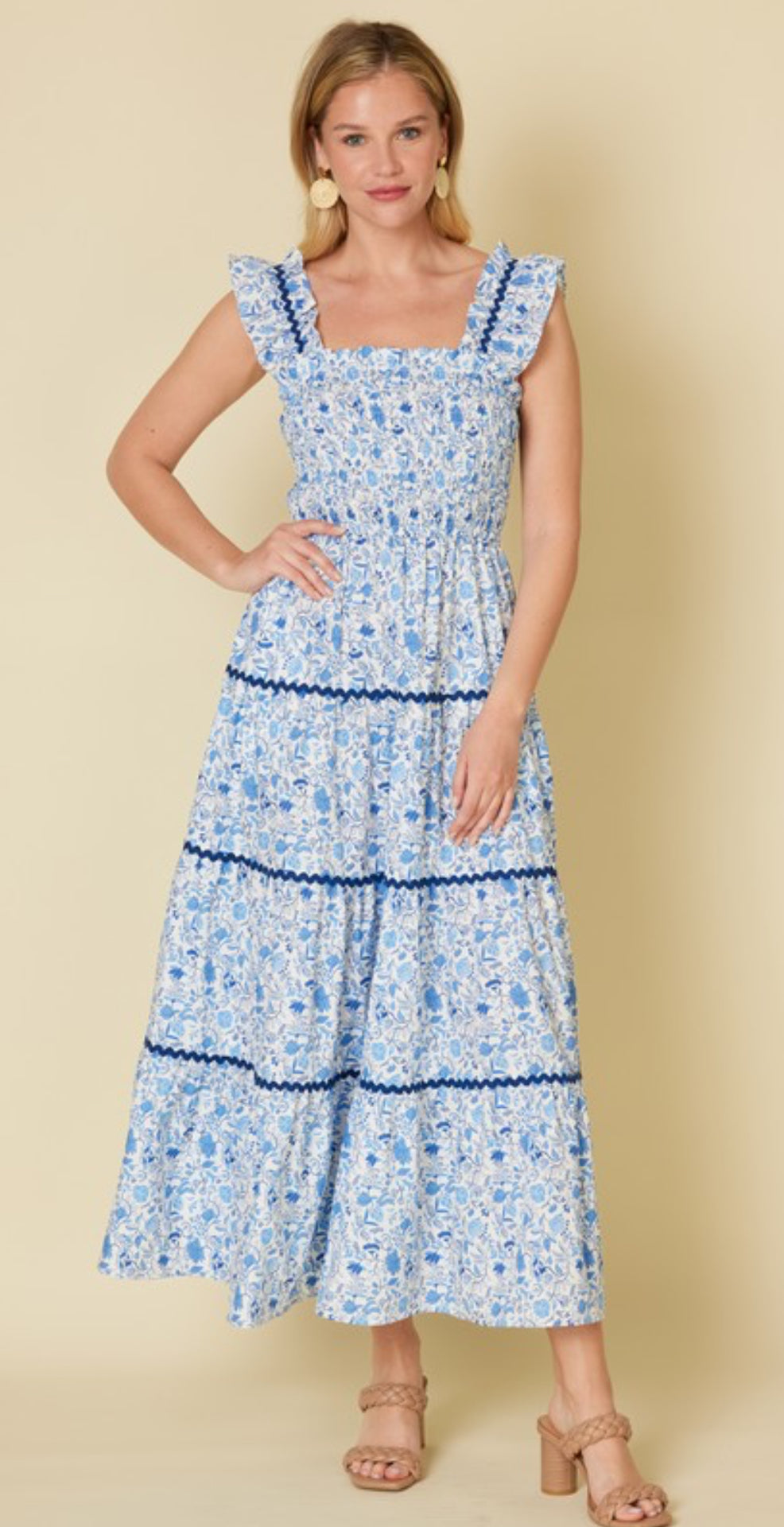 Blue Floral Tiered Dress