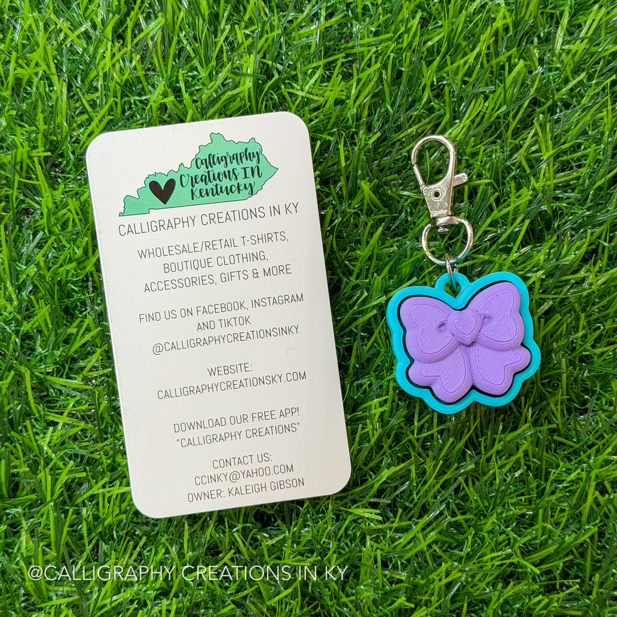Lilac/Turquoise Bow Fidget Clicker Keychain
