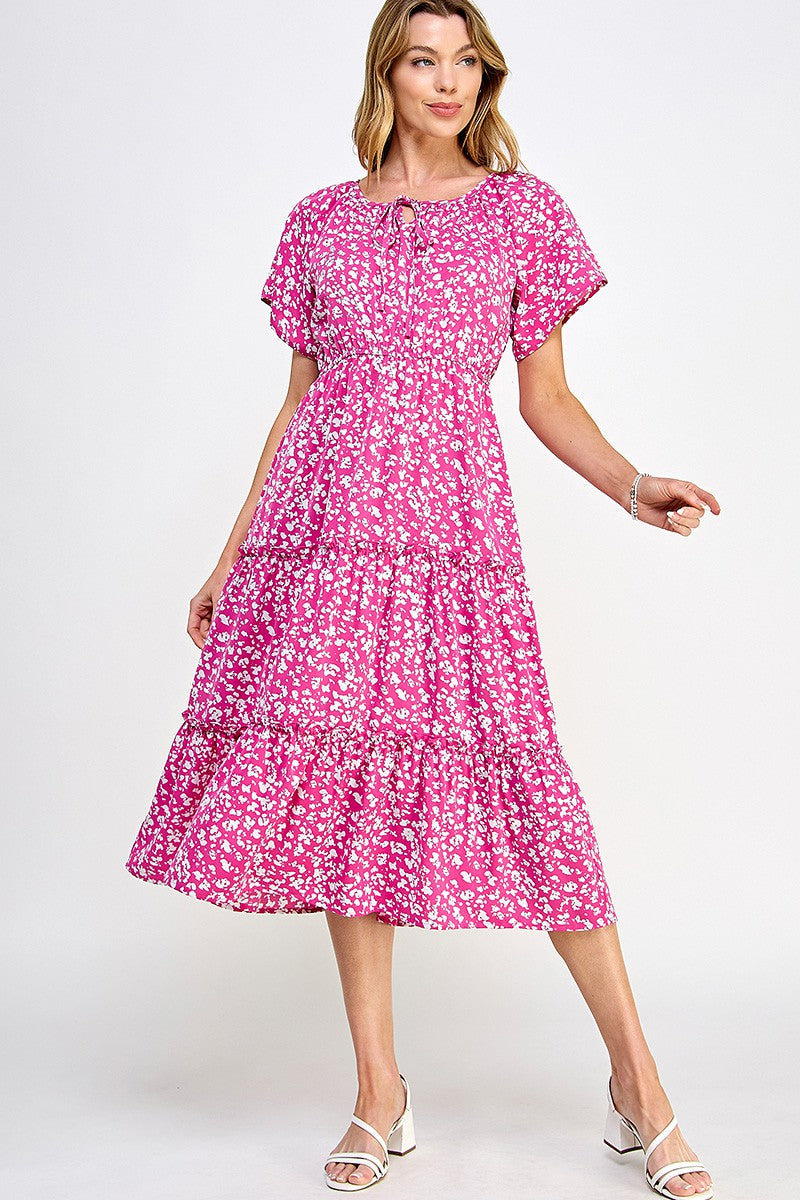 Tie Front Printed Midi Dress
