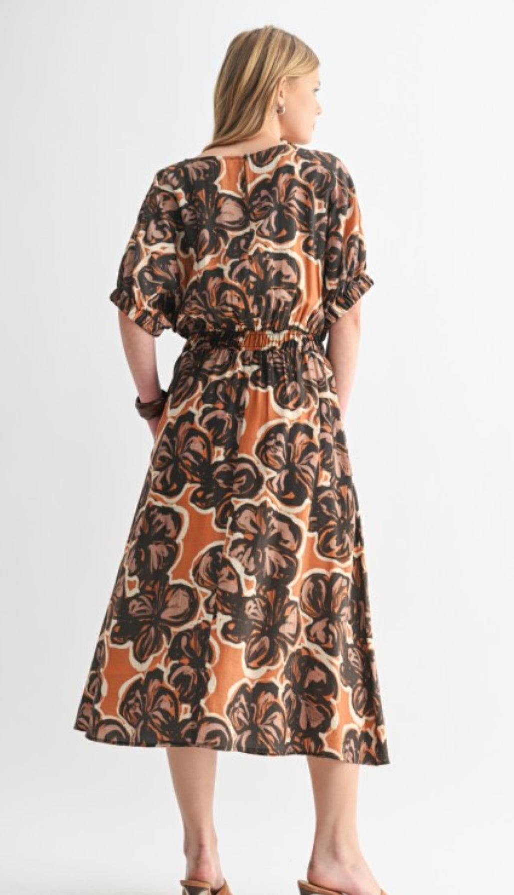 Rust & Brown Flower Print Fall Dress