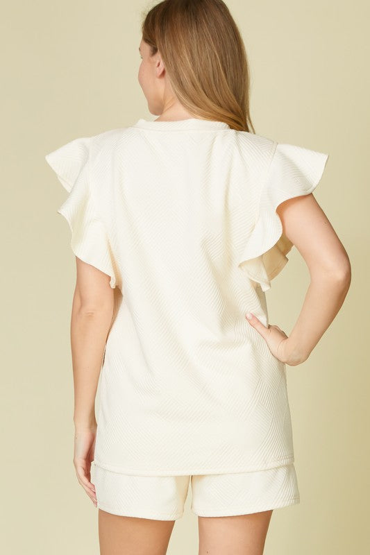Ruffle Sleeve Casual 2-Piece Pocketed Shorts Set