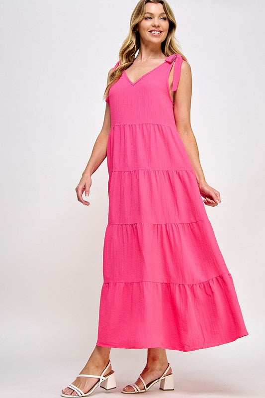V Neck Tie Shoulder Maxi Dress