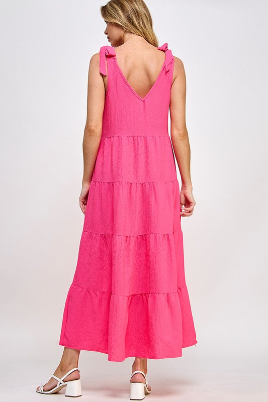 V Neck Tie Shoulder Maxi Dress