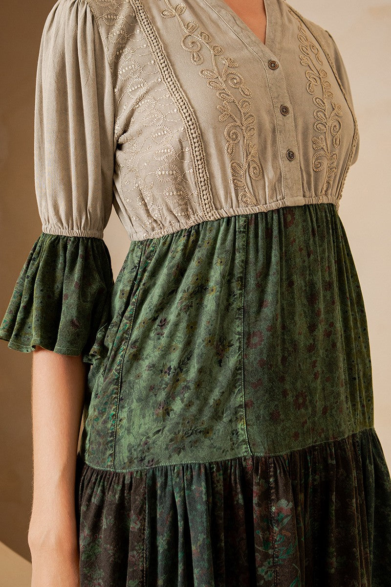 Boho Embroidered Patchwork Tiered Dress