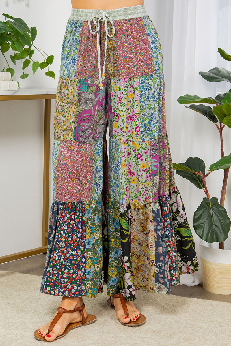 Boho Patchwork Wide Leg Pants – Latte