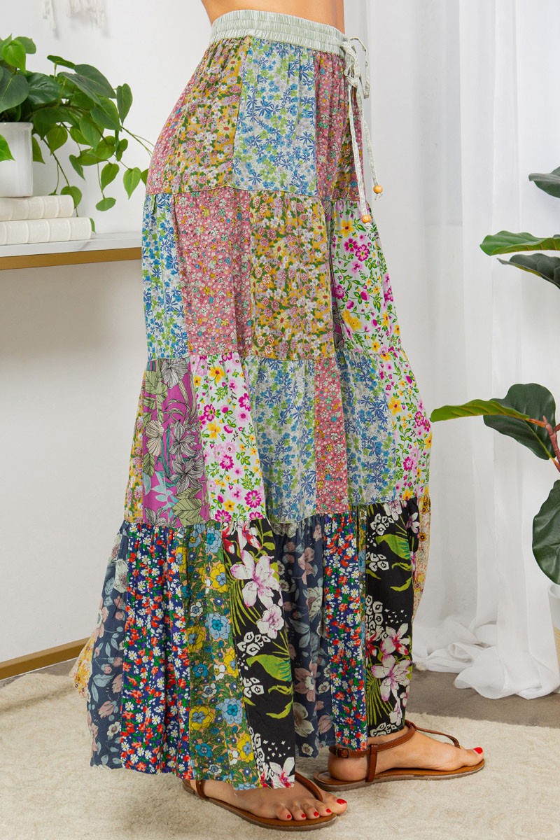 Boho Patchwork Wide Leg Pants – Latte