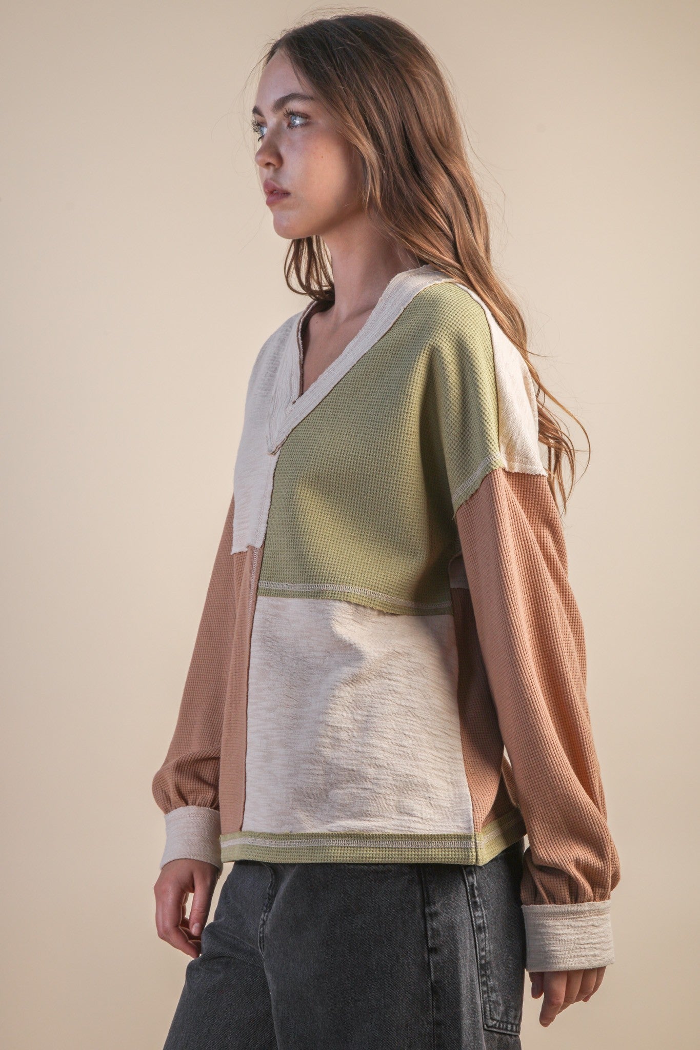 Oversized Color Block Casual Knit Top