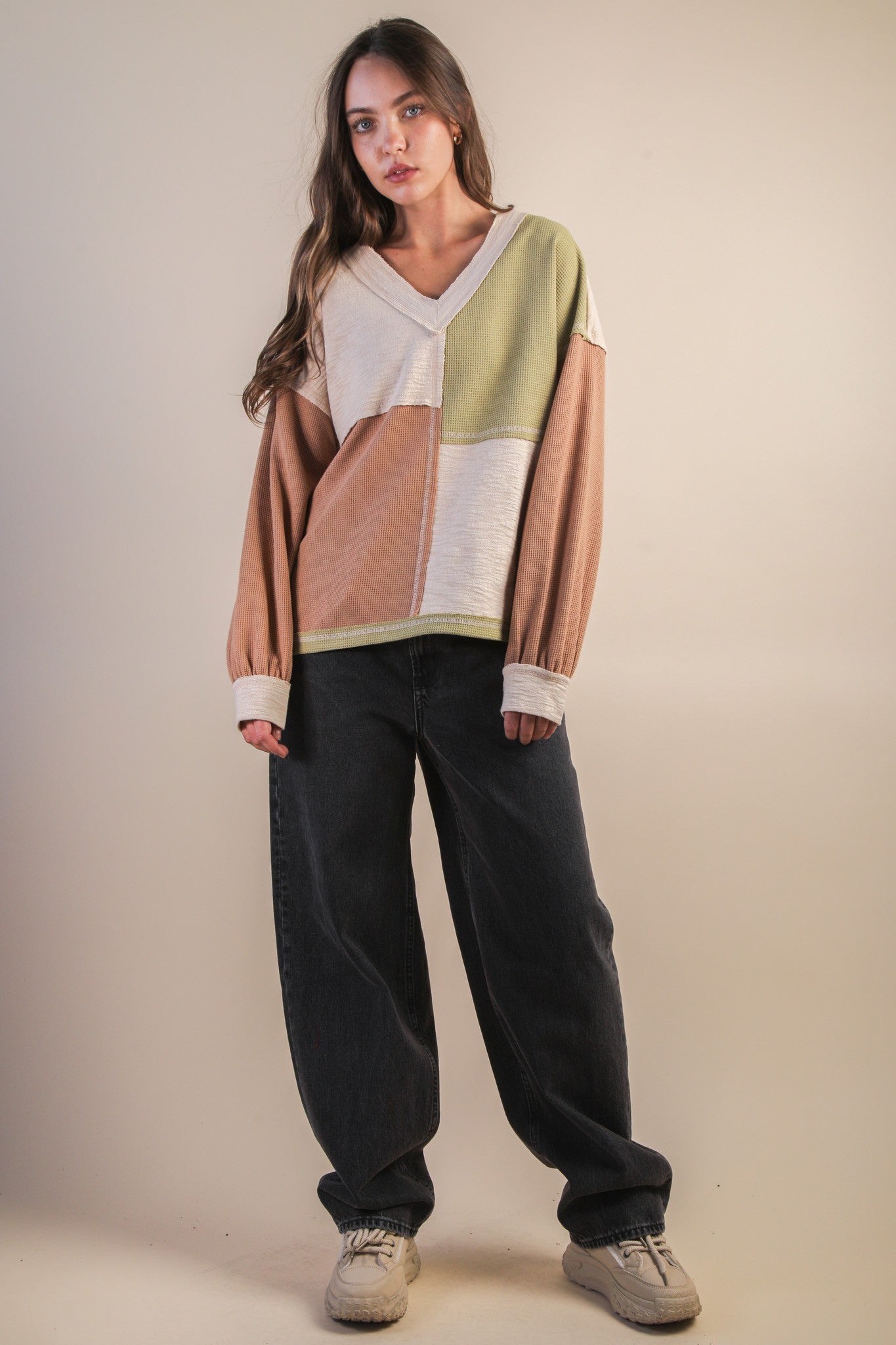 Oversized Color Block Casual Knit Top