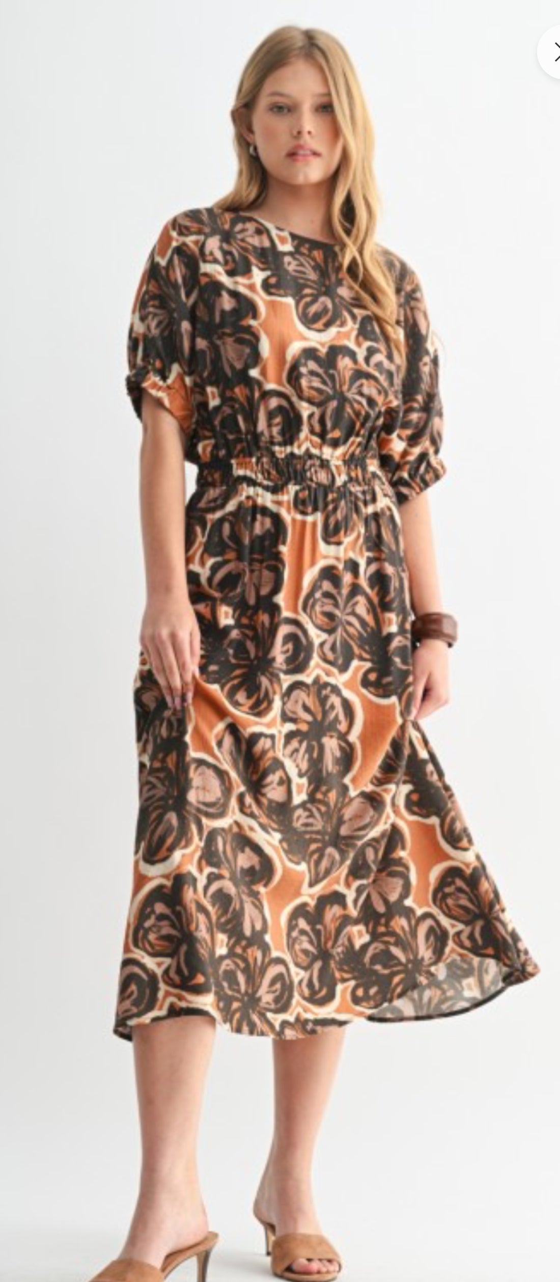 Rust & Brown Flower Print Fall Dress