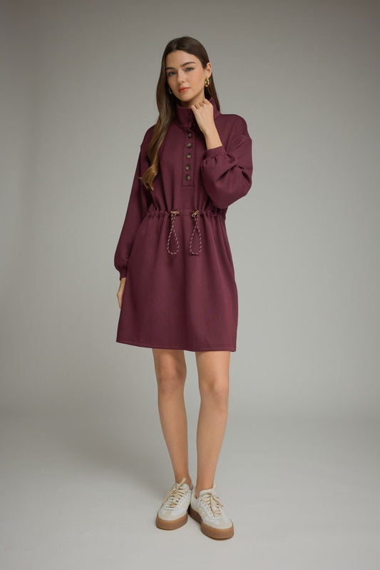 Entro-Solid long balloon sleeve mini dress.