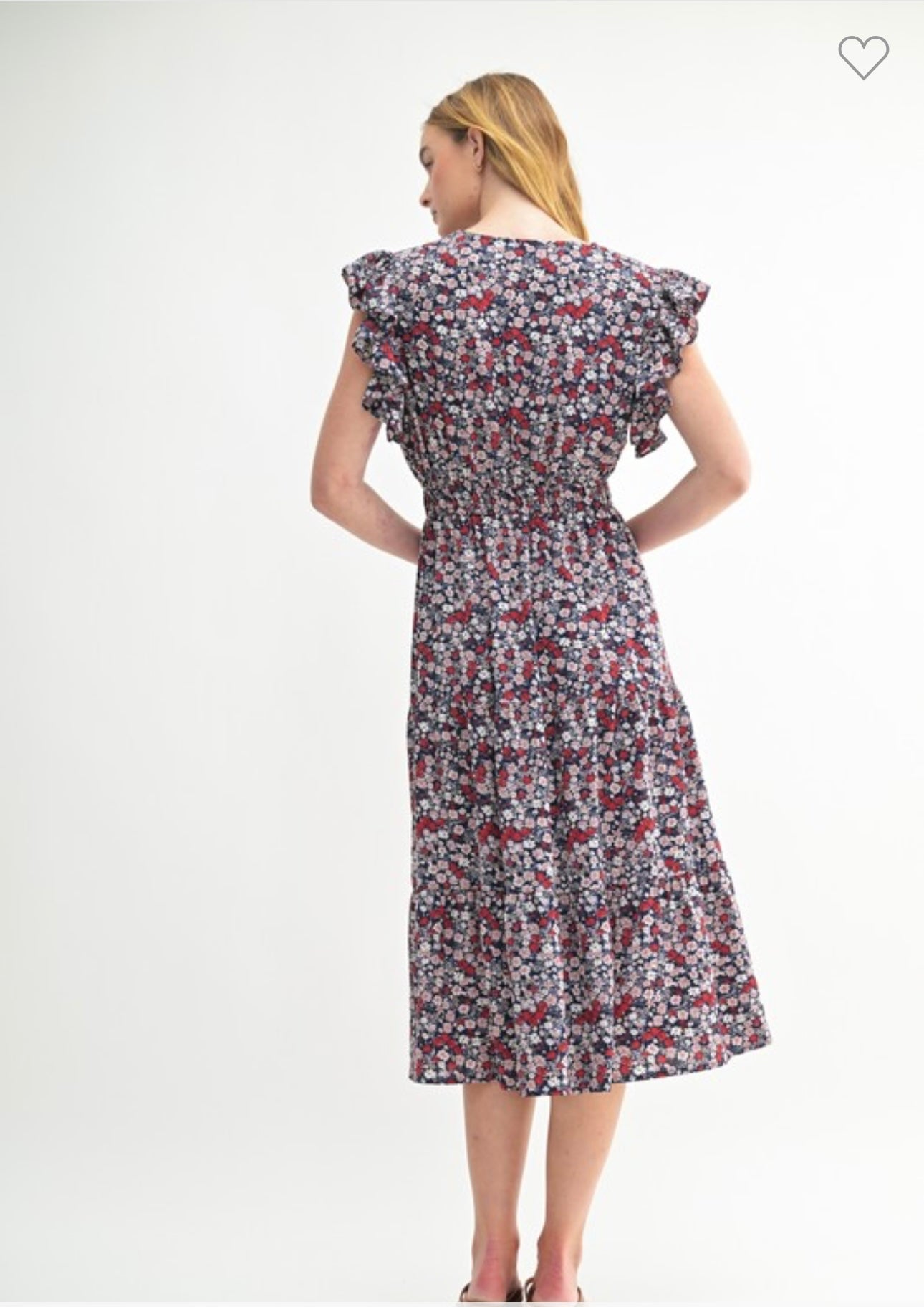 Ditsy Floral Midi Tiered Dress with Flutter Sleeve