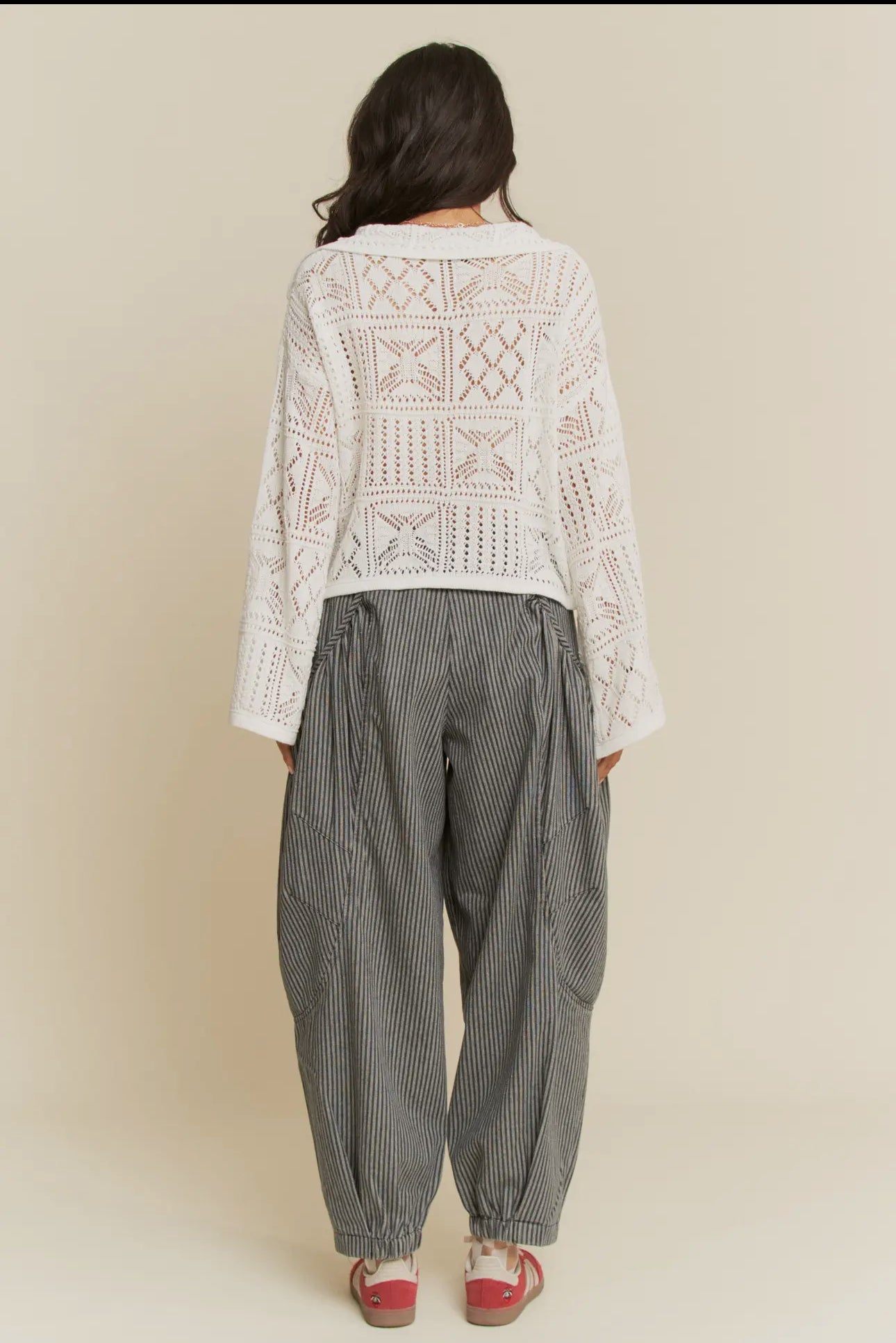 Casual Striped Denim Barrel Jogger Style Jeans