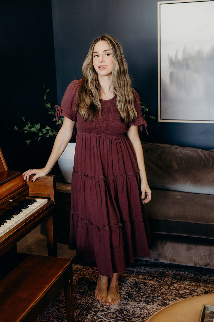 Mikarose Merritt Midi Dress – Modest Fit & Flare Short Sleeve Style