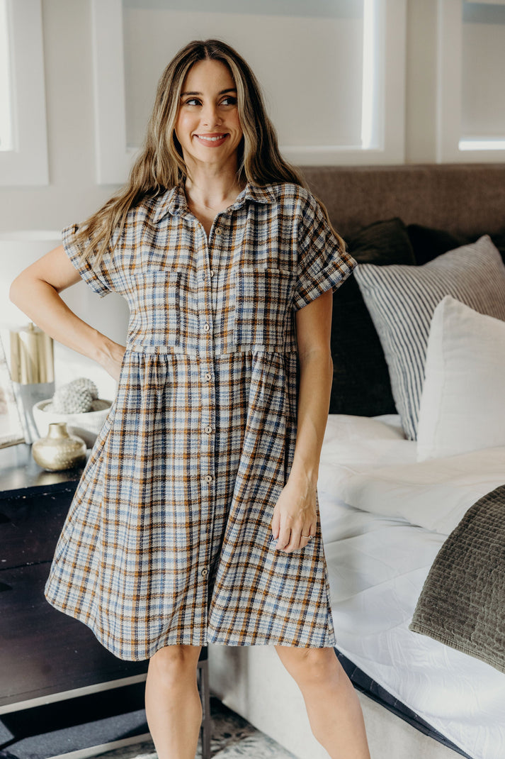 Fall Plaid Dress โ Mikarose Blance Knee-Length