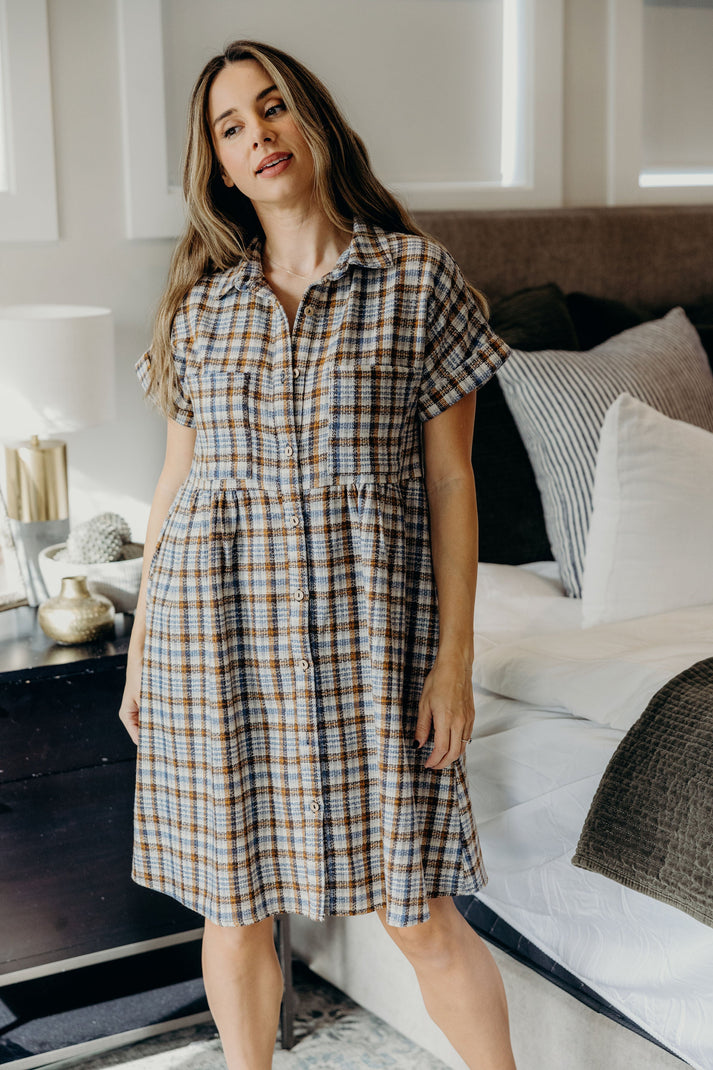 Fall Plaid Dress โ Mikarose Blance Knee-Length
