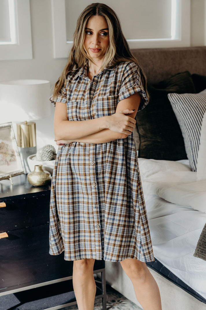 Fall Plaid Dress โ Mikarose Blance Knee-Length