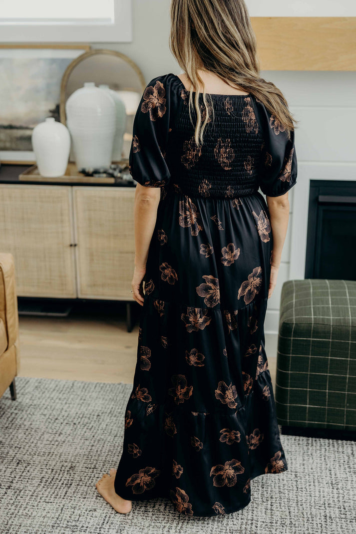 Smocked waist puff sleeve dress – back view