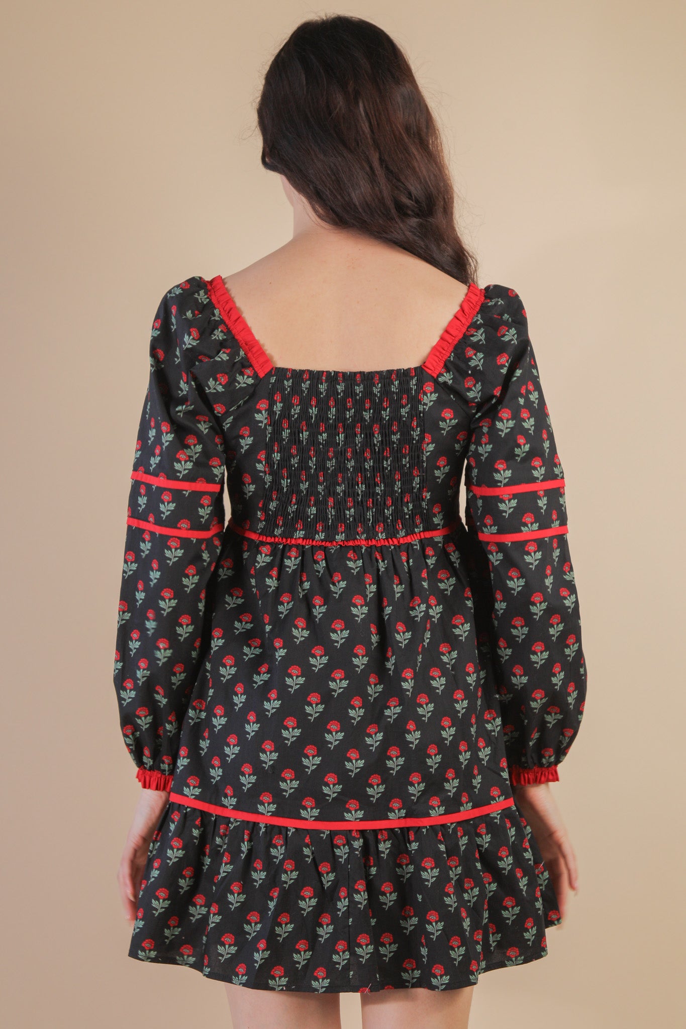 Back Smocking Detail on Printed Mini Dress