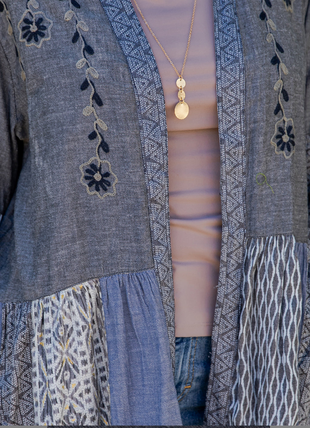 Boho Embroidered Patchwork Kimono Shrug – Chambray