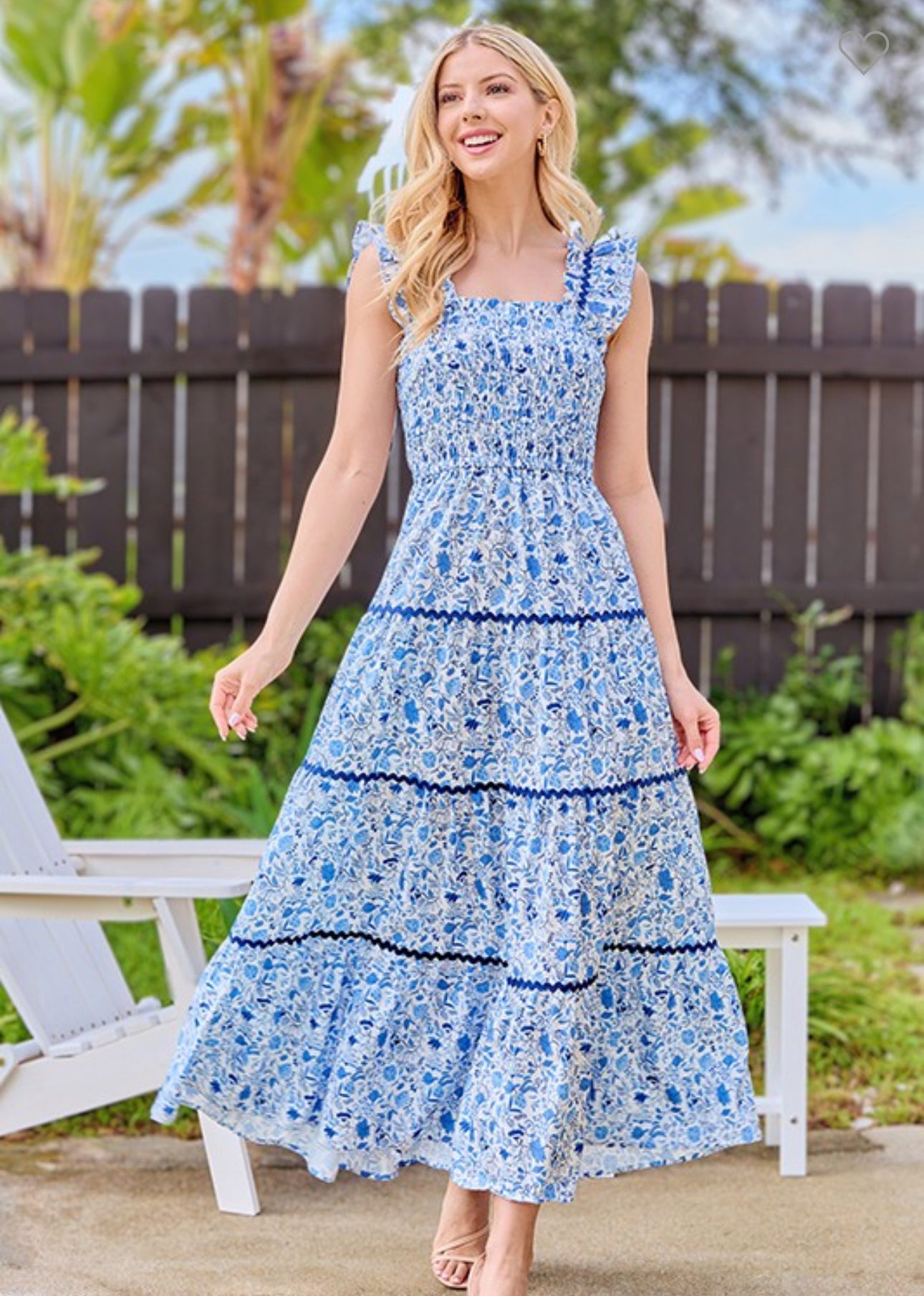 Blue Floral Tiered Dress