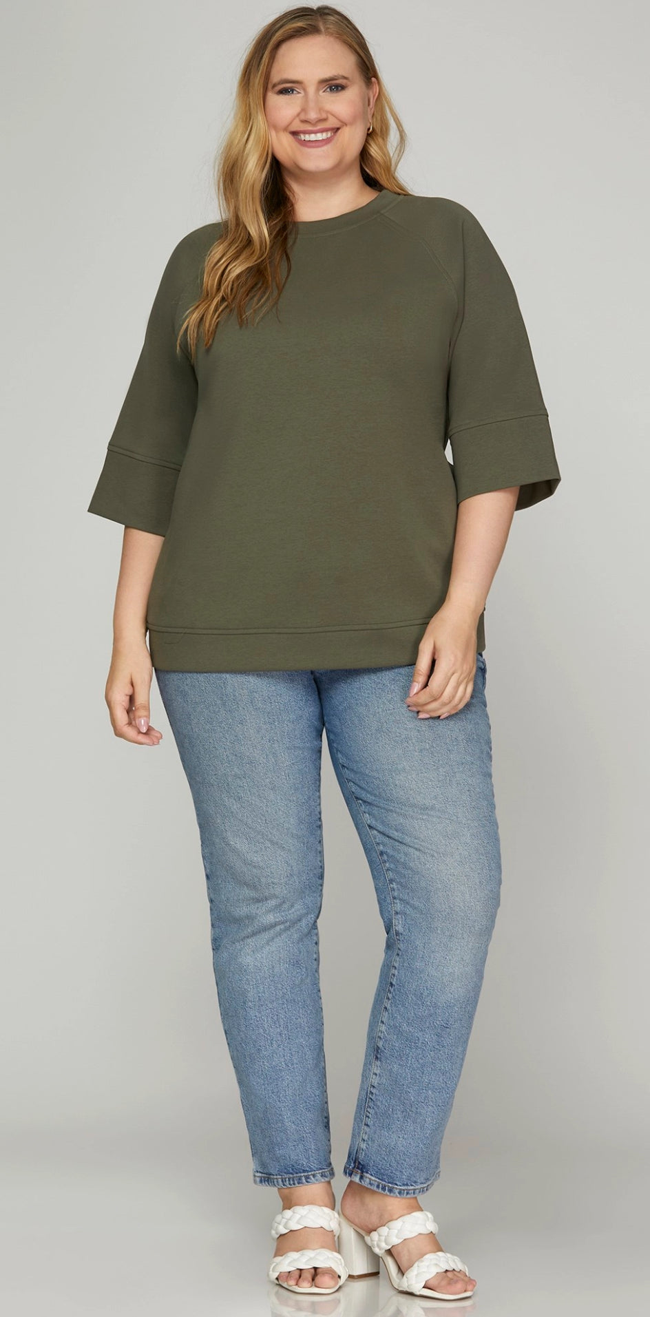 Plus Size 3/4 Sleeve Scuba Knit Top