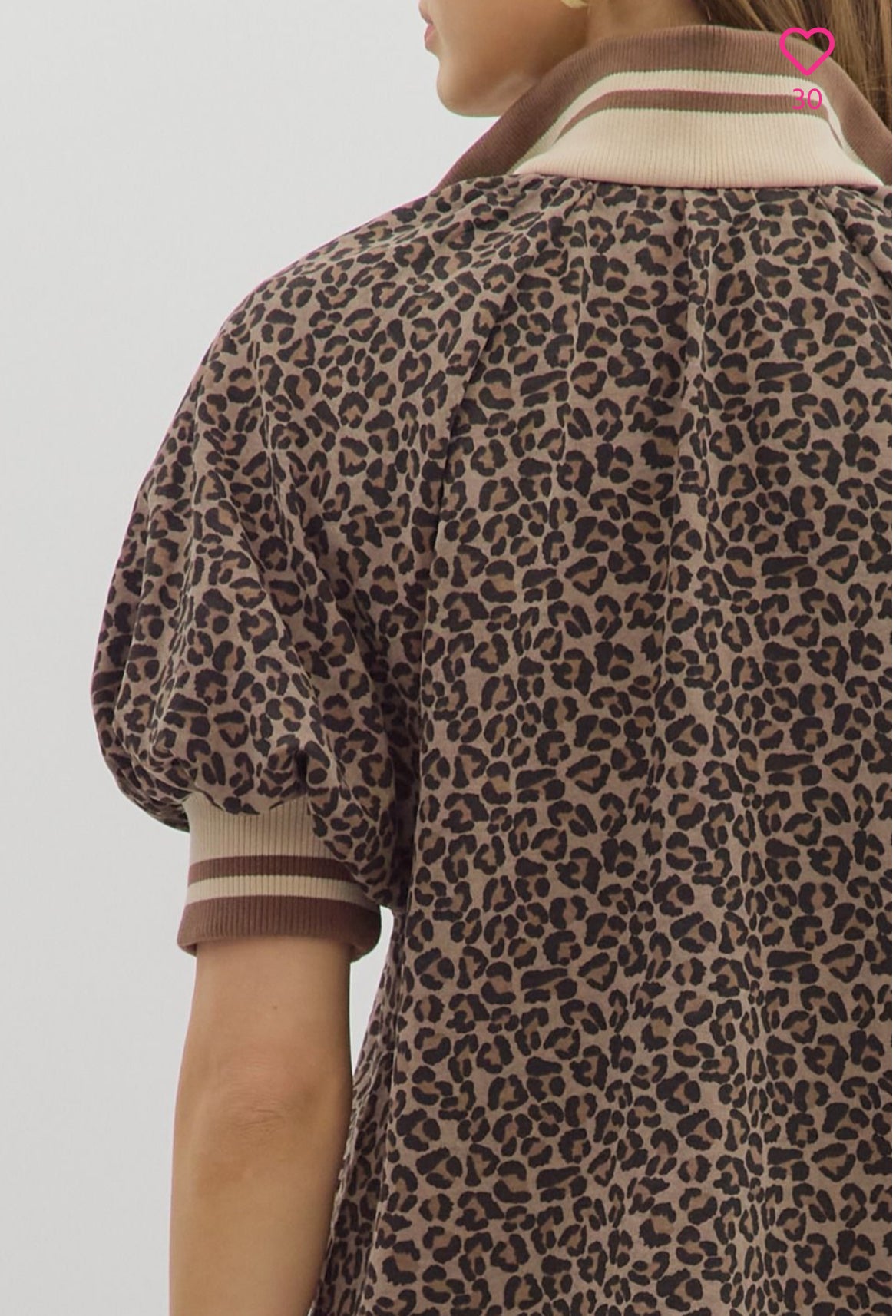 Women’s Leopard Print Puff Sleeve Half-Zip Top