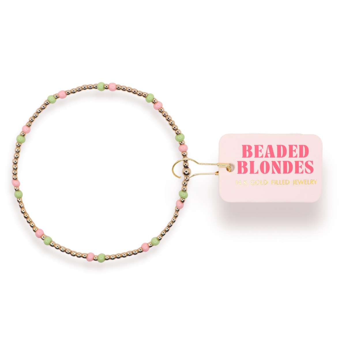 Light Pink and Light Green Two Toned Dainty Poppi Bracelet: Standard 6.75 Inch | Beaded Blondes