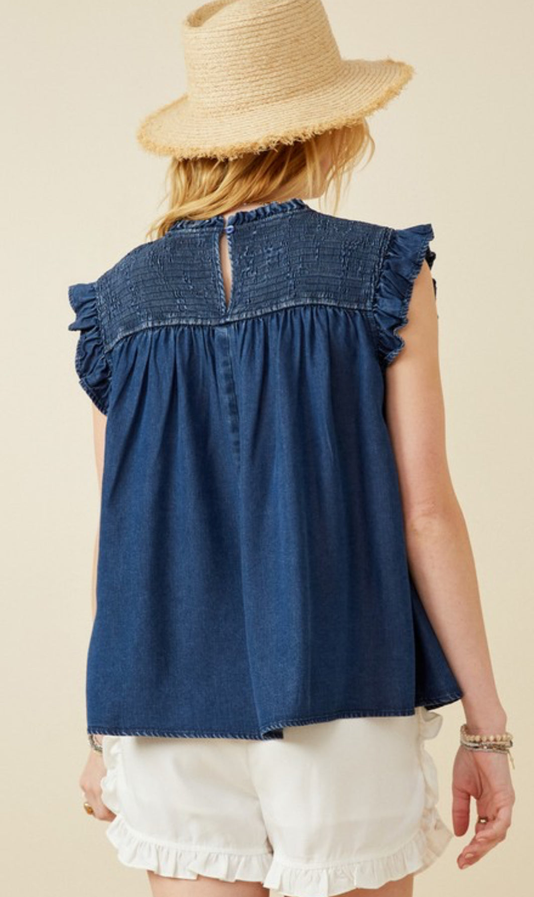 Women’s Washed Denim Smocked Tank