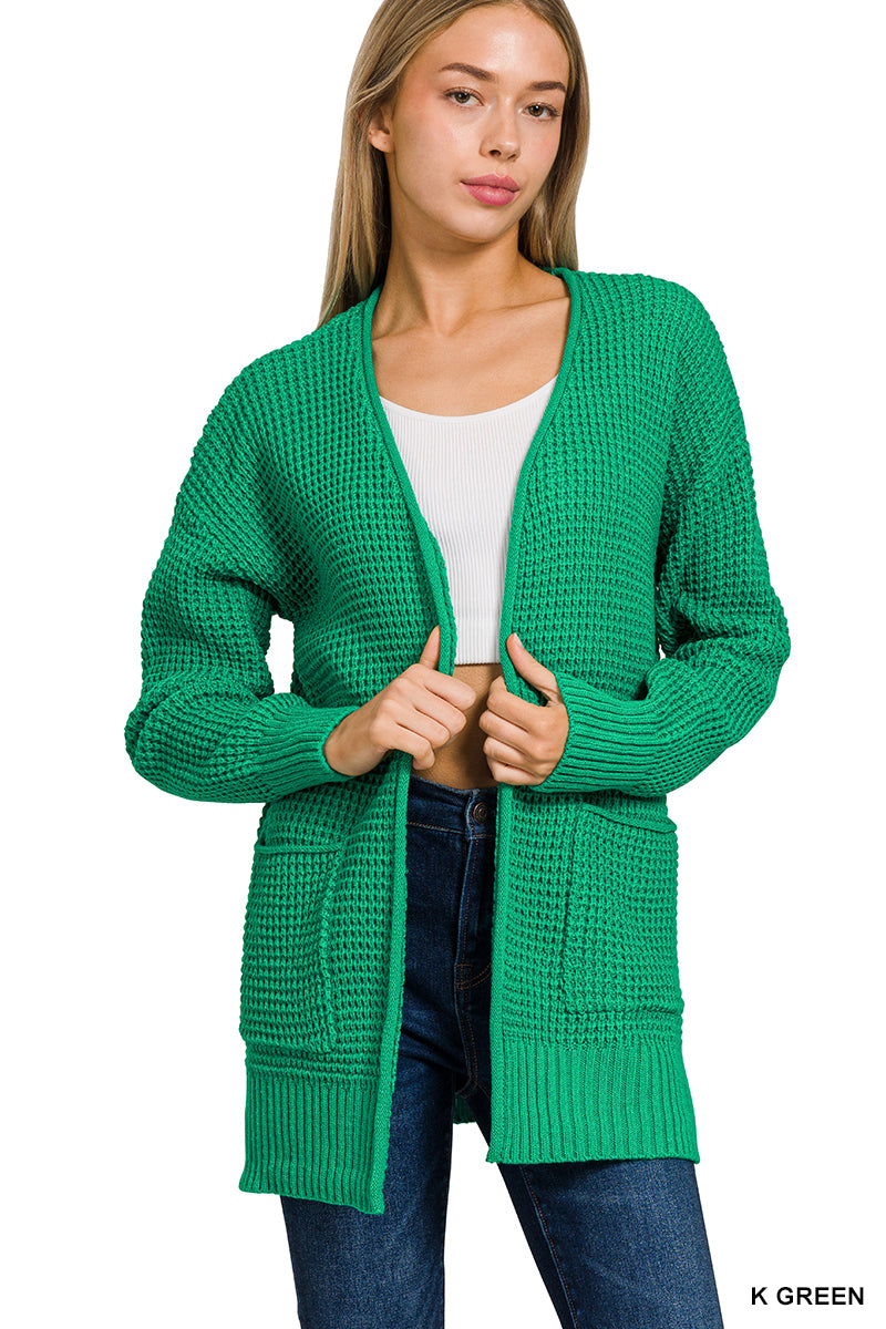 Kelly Green Waffle Cardigan