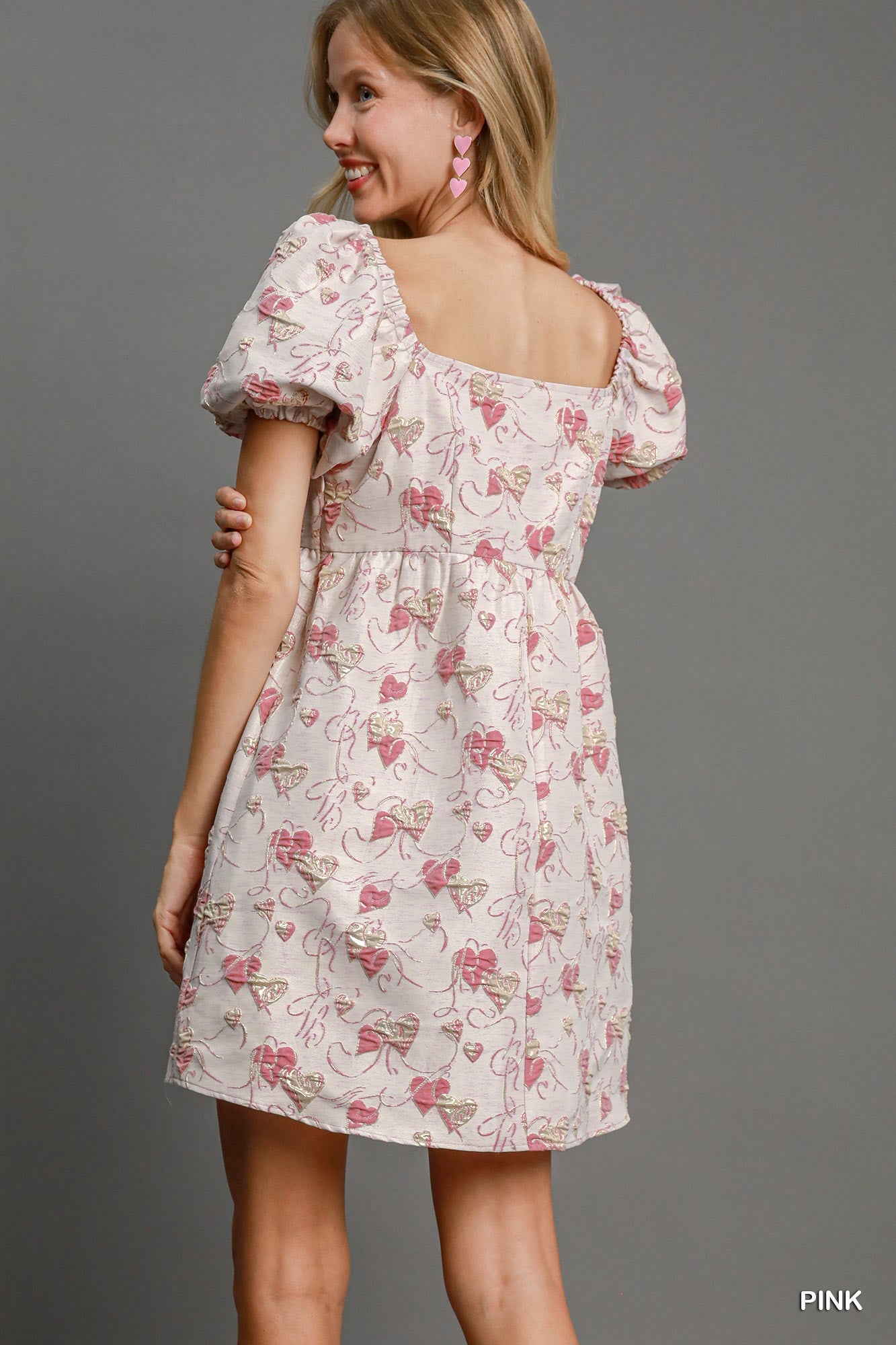 Jacquard Heart Square Neck Mini Dress