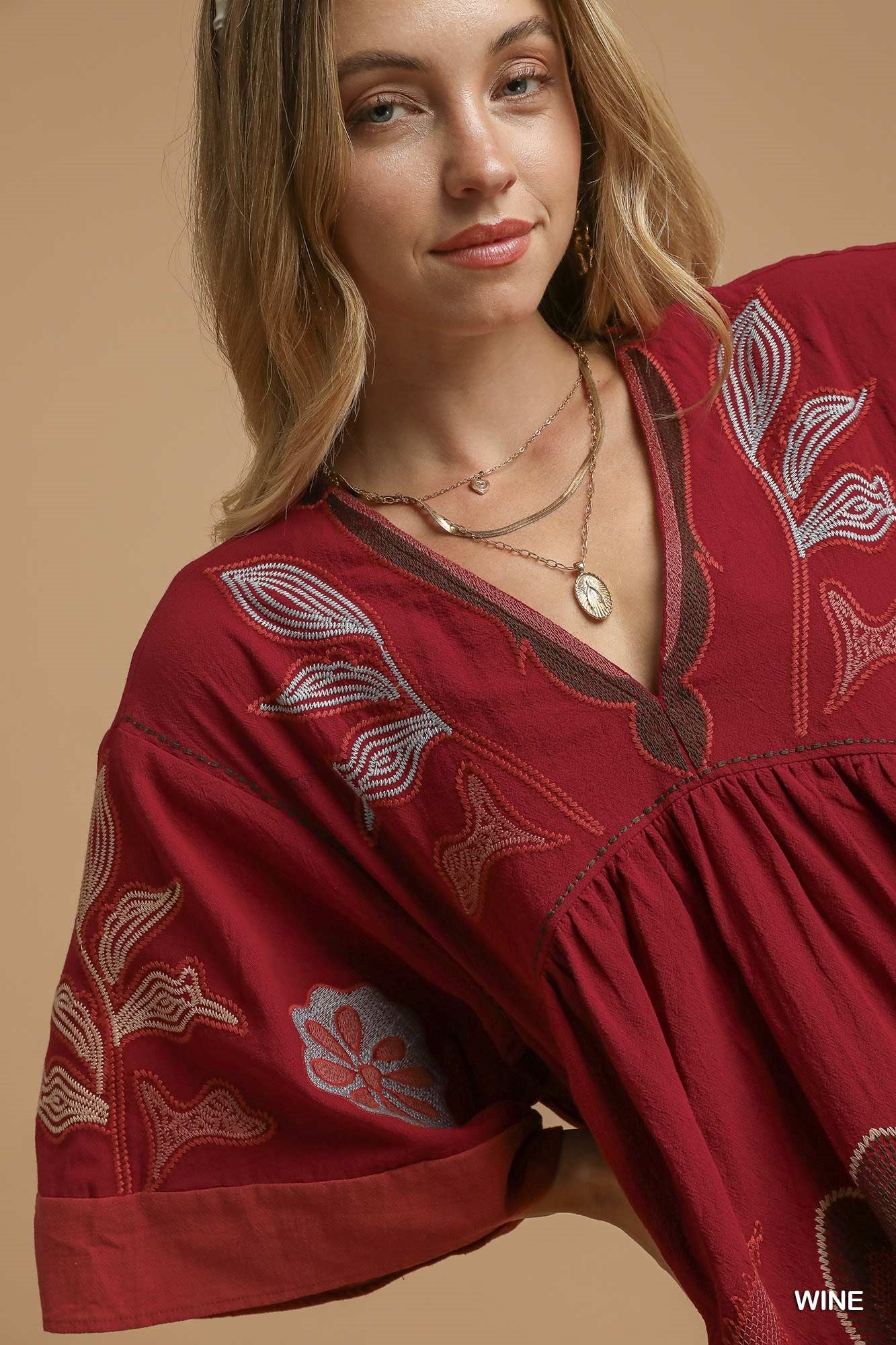 V Neck Flower Embroidery Dress
