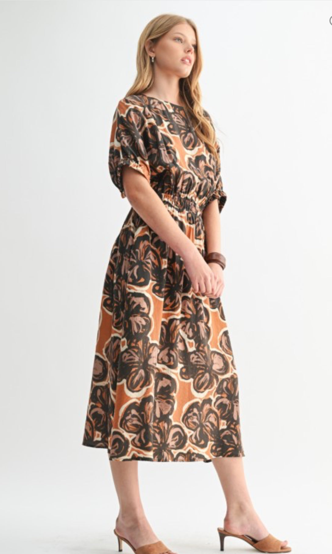 Rust & Brown Flower Print Fall Dress