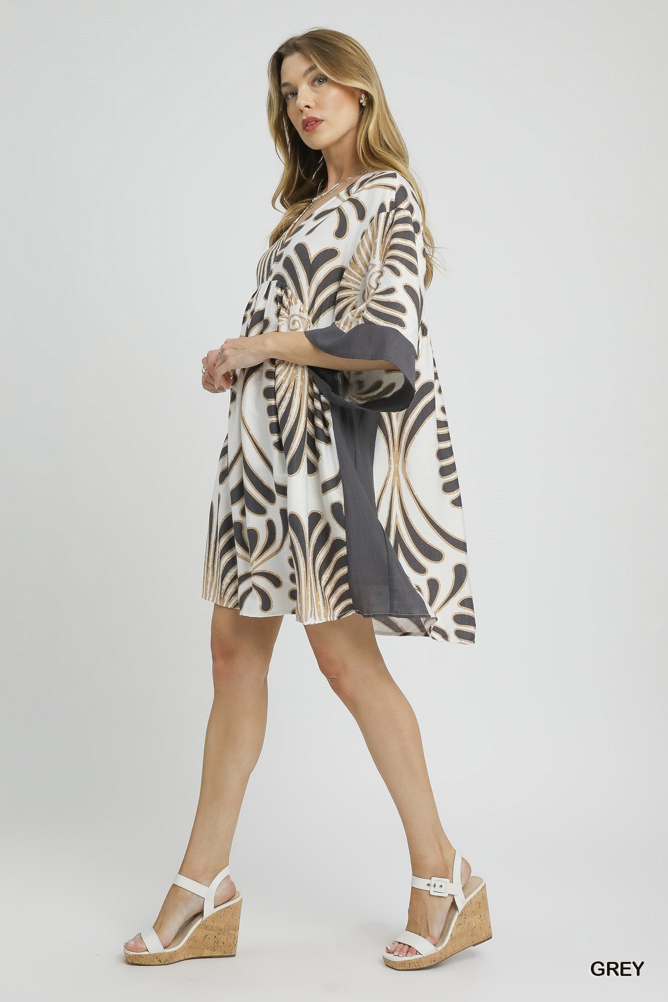 BOHO Sunburst Print V Neck Dress