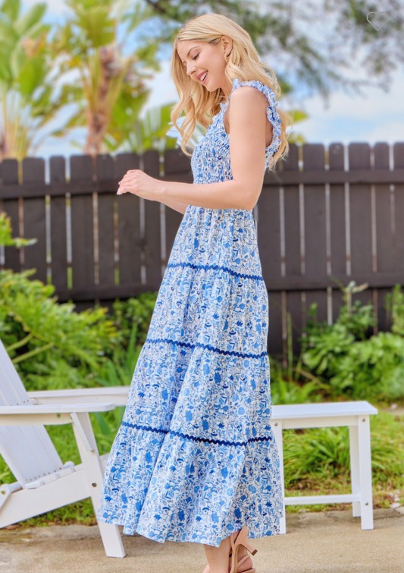 Blue Floral Tiered Dress