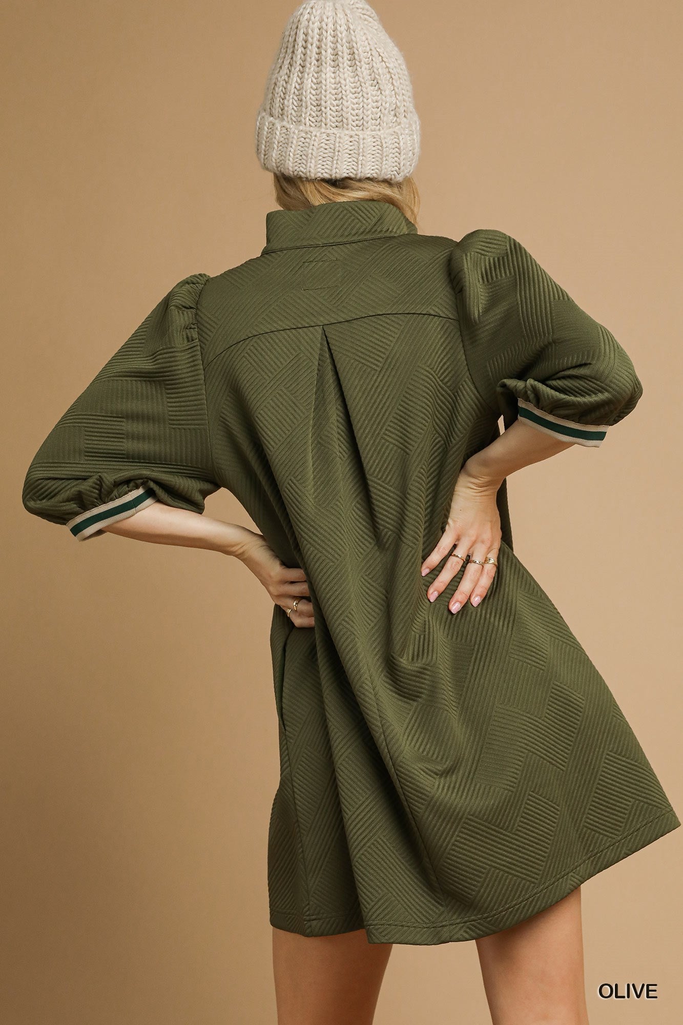High Neck Jacquard Mini Dress
