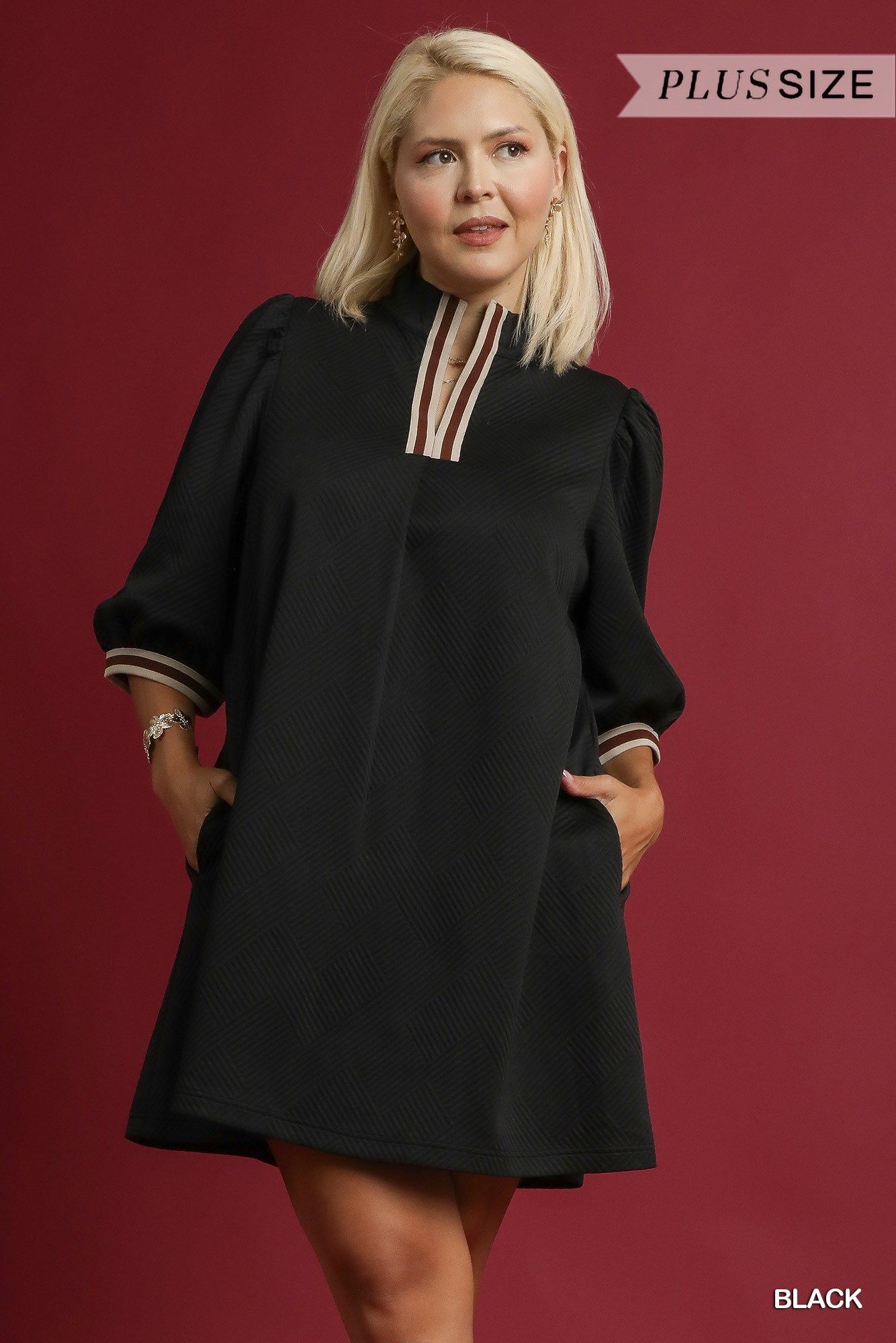 PLUS High Neck Jacquard Mini Dress
