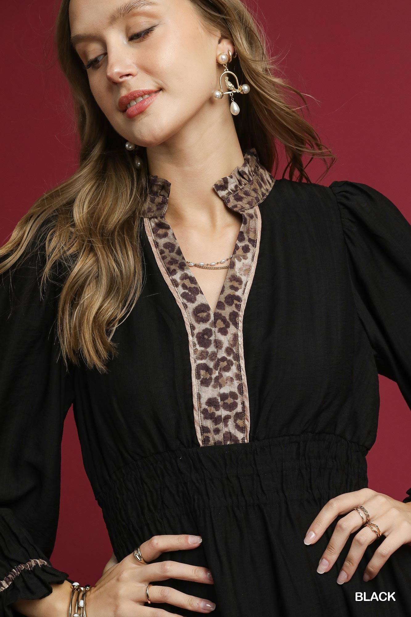 Long Sleeve Ruffle V Neck Dress