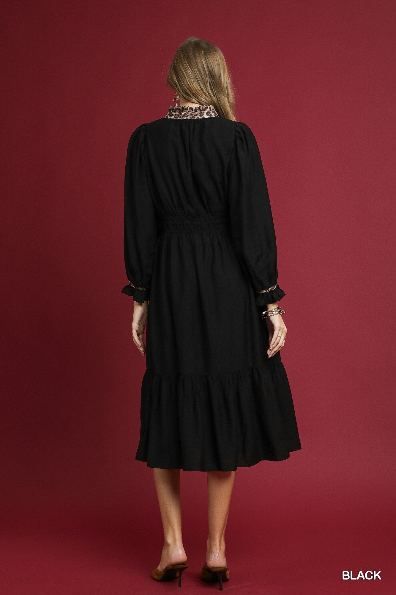 Long Sleeve Ruffle V Neck Dress