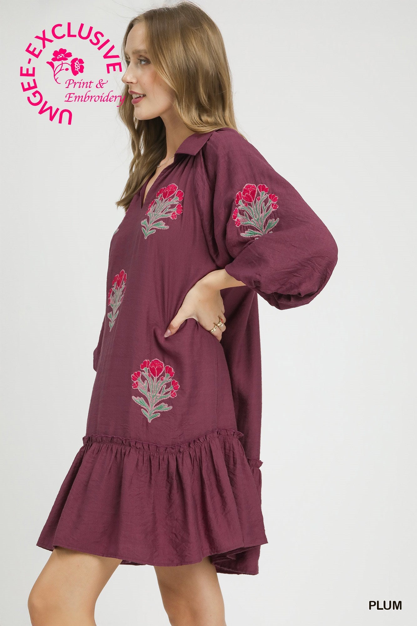 Single Flowers Stem Collared Dress